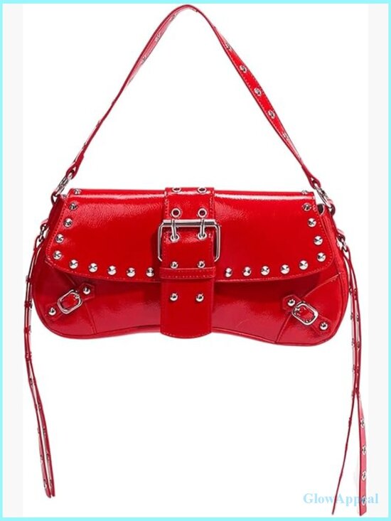 Handbags - Studded Punk Leather Shoulder Bag Hobo Purse One Size